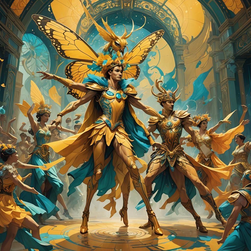 Monarch Dancers and Hermes on Stage, Art Nouveau Style