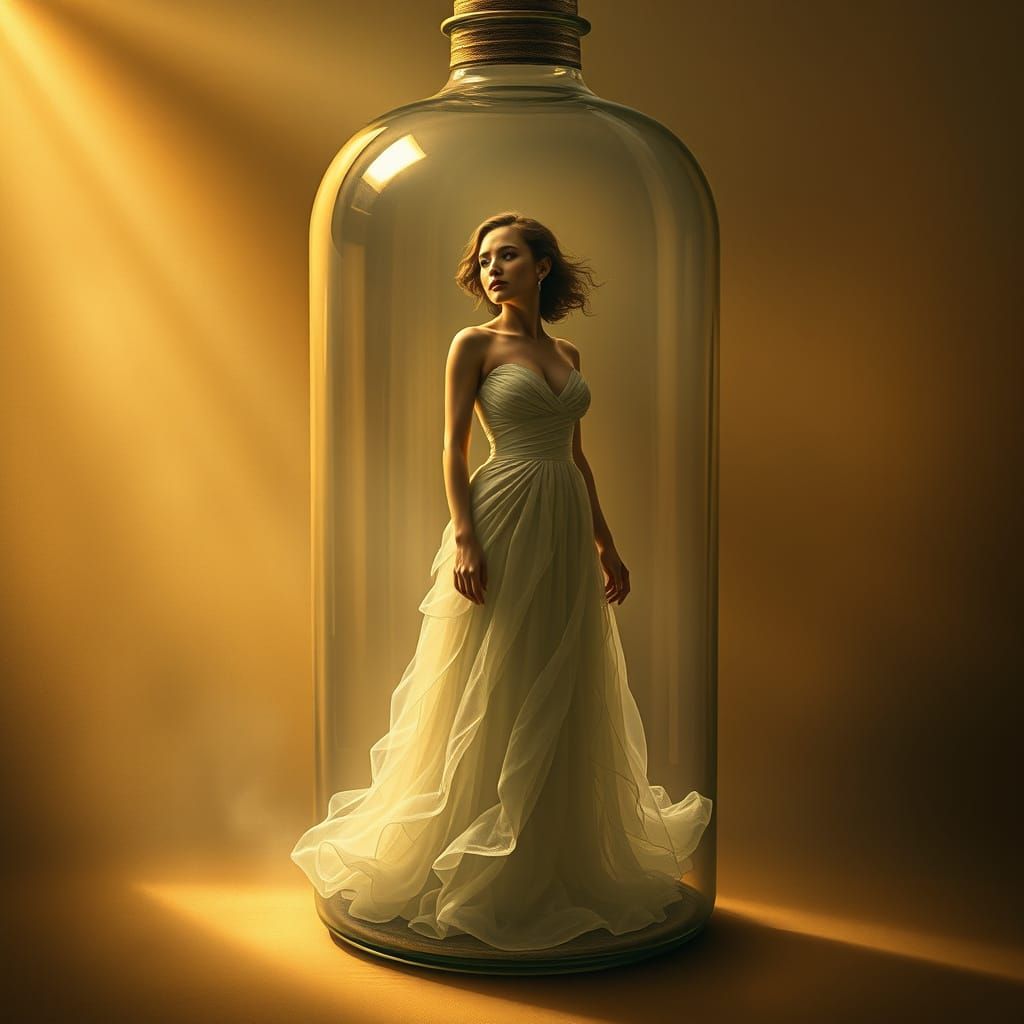 Ethereal Surrealist Scene in a Vintage Bottle