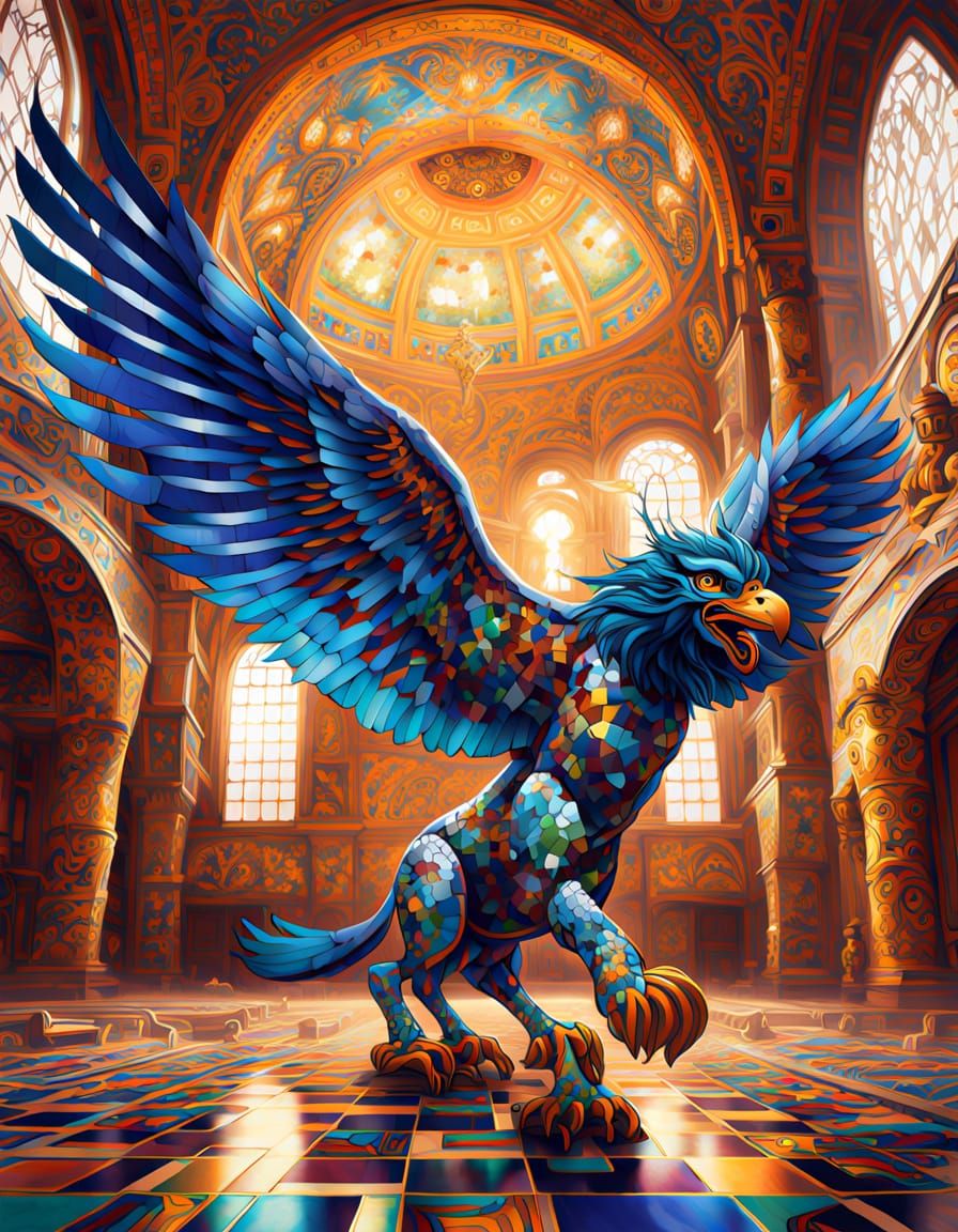 Majestic Griffin in Byzantine Mosaic Glory