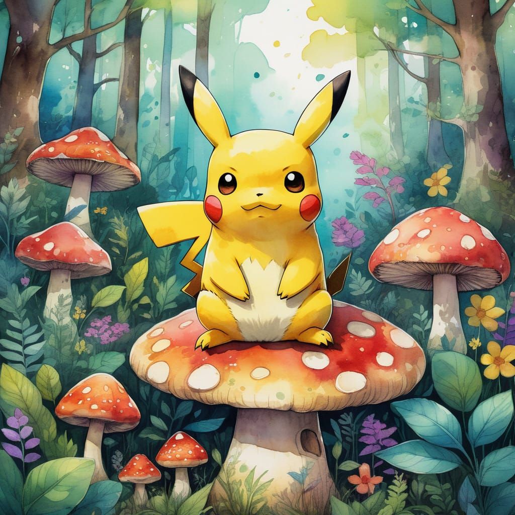 Pikachu in Whimsical Forest Wonderland