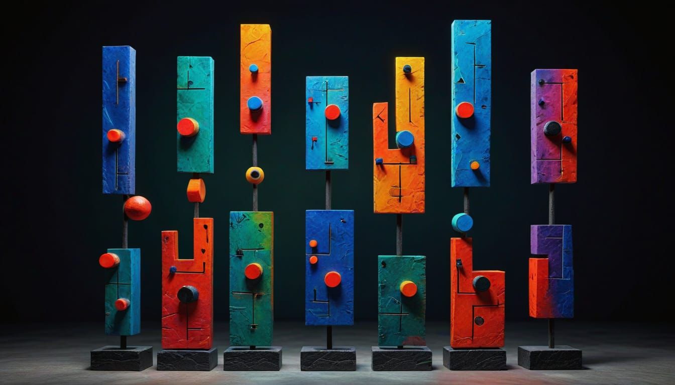 Abstract Sculptures in Electric Gradient Colors