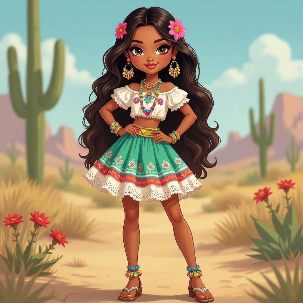 Bratz Cartoon in Traditional Sonoran Clothing