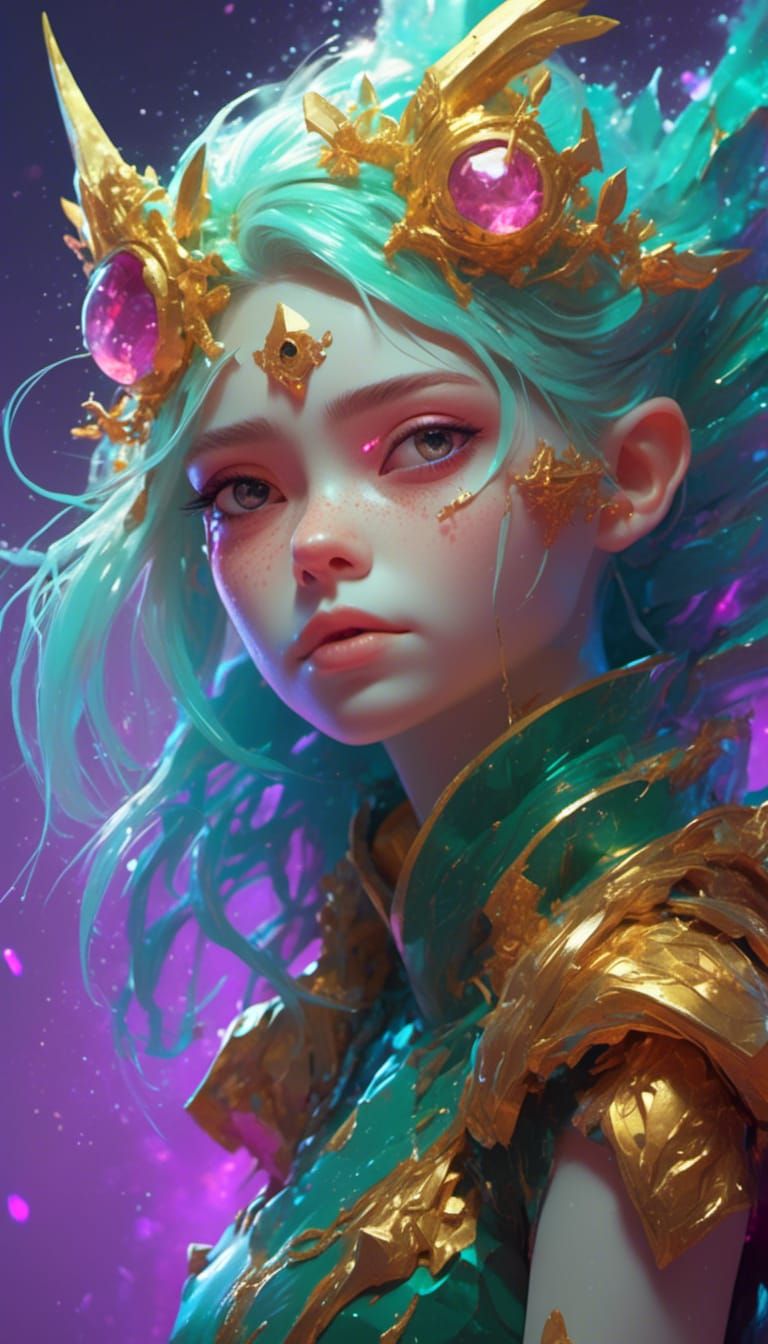 Cute Goblin Girl in Hyperrealistic Splash Art
