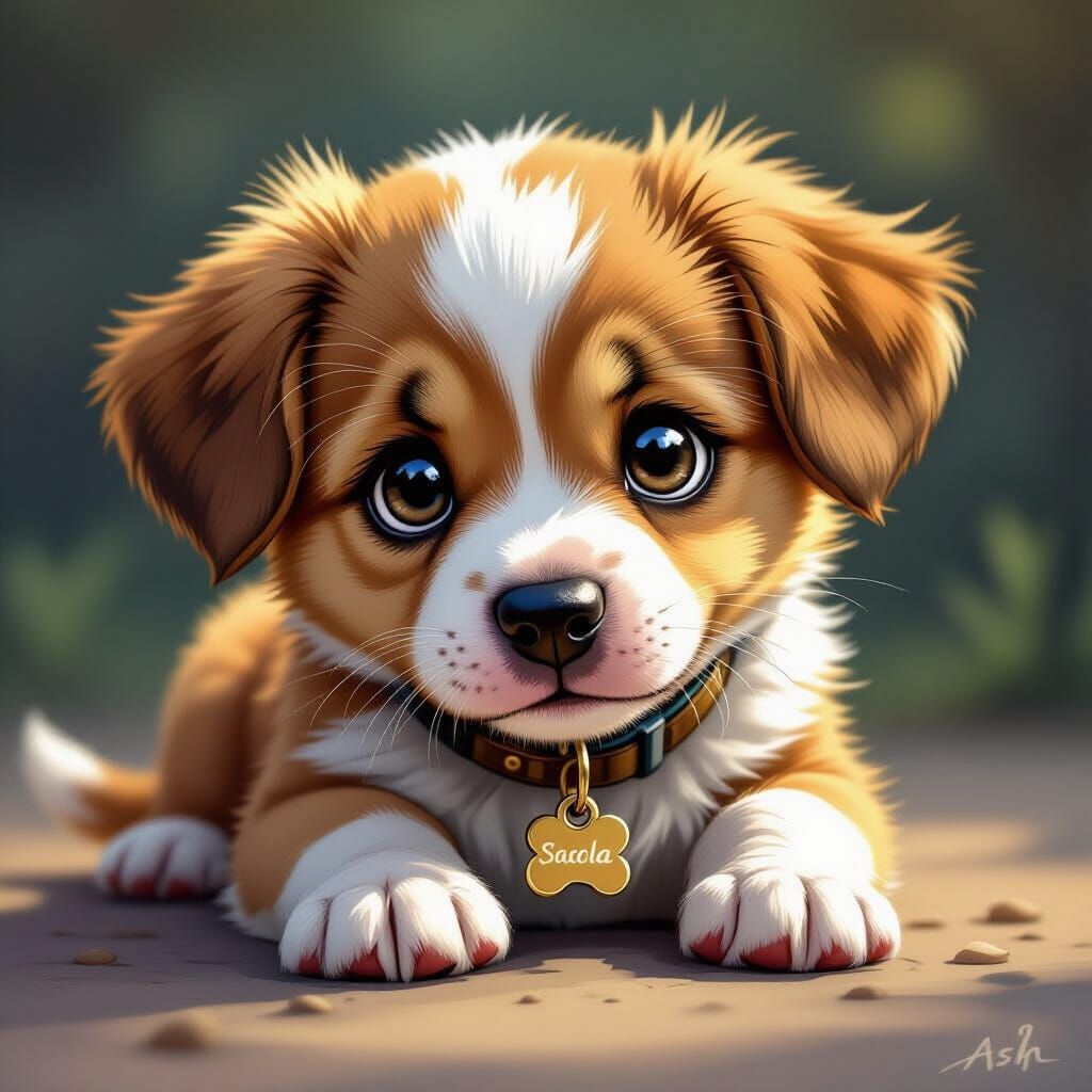 Expressive Puppy with Big Eyes in Hyperrealistic Style