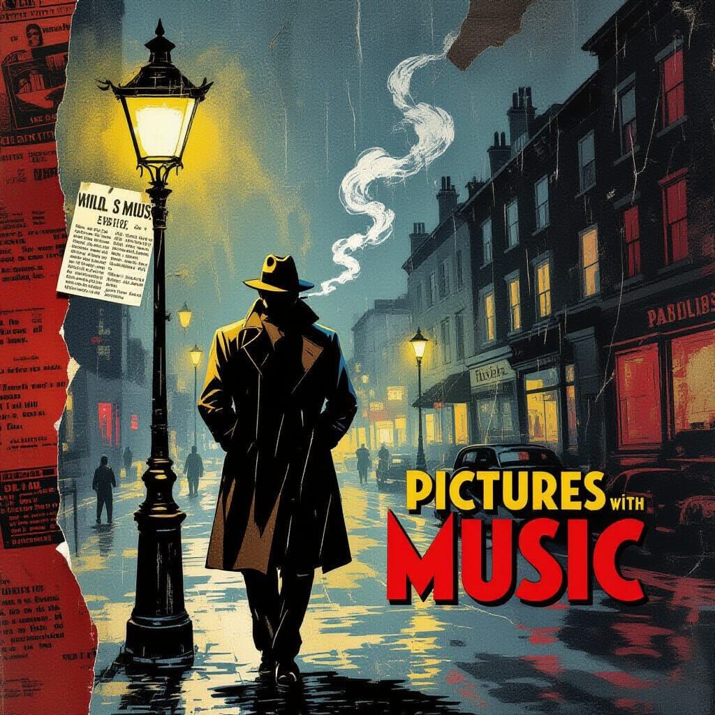 1930s Pulp Collage: Mysterious Man in Rain