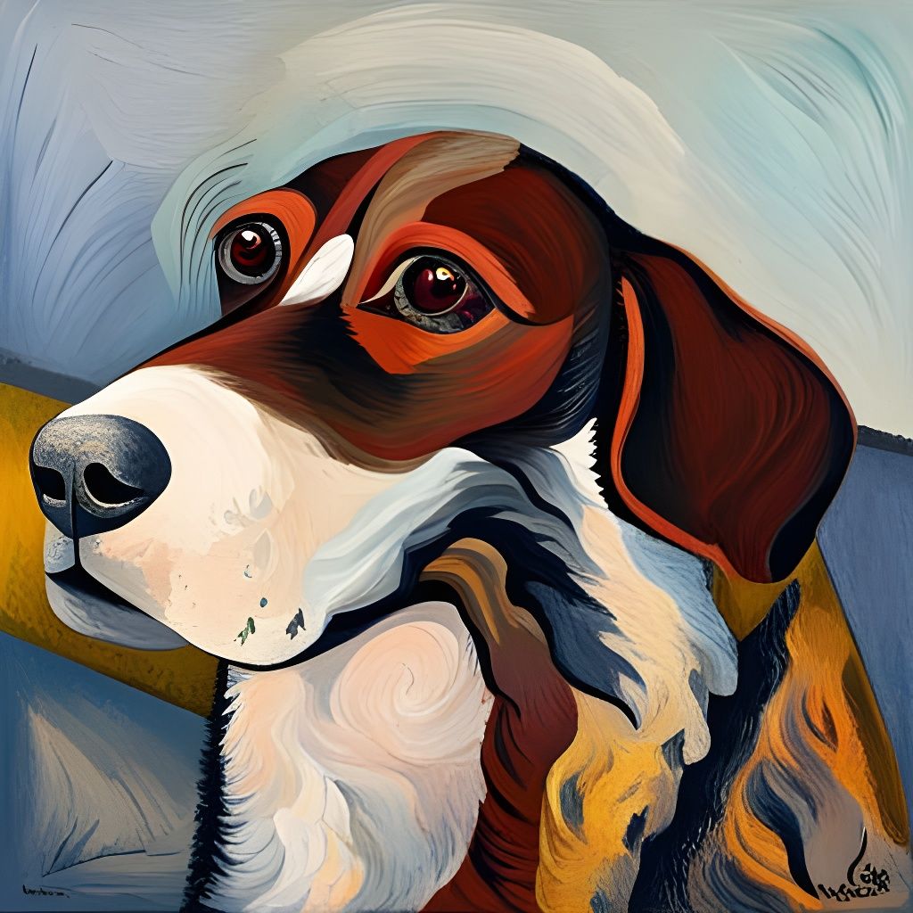 Cubist Dog Portrait as Oil Painting