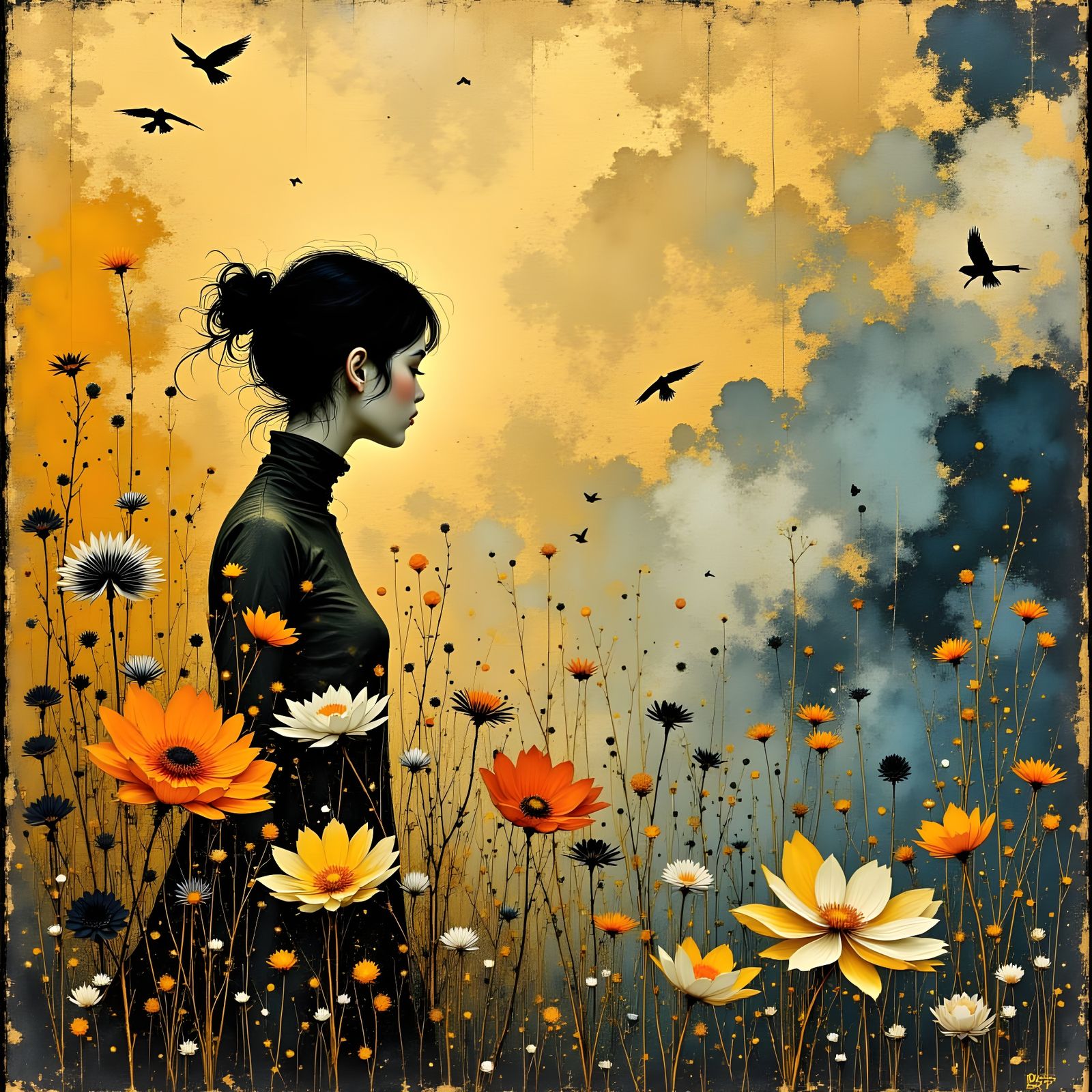 Golden Florals Emerge in a Hushed, Vibrant Landscape