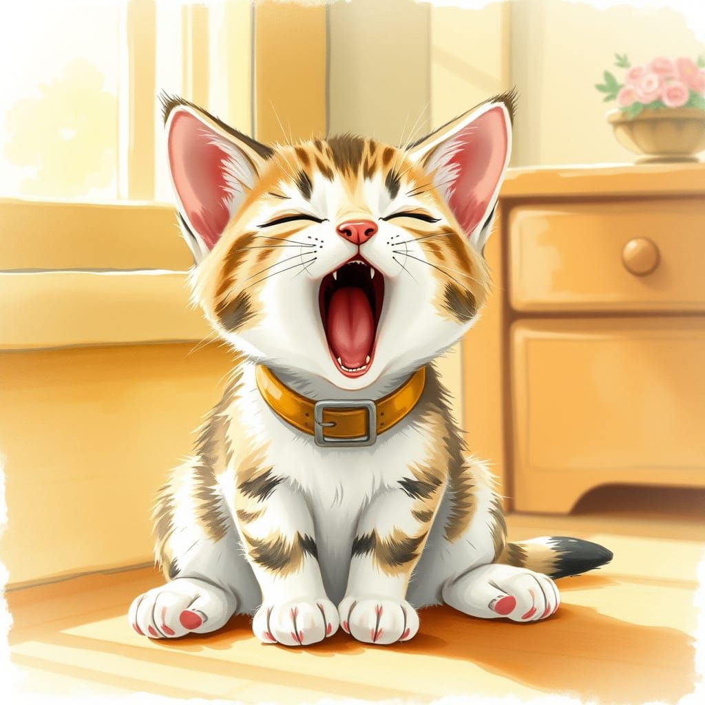 Whimsical Kitten in Sunny Room