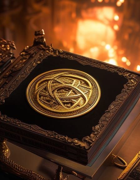 Lovecraftian Trophy Beside Necronomicon in Dark Fantasy Styl...