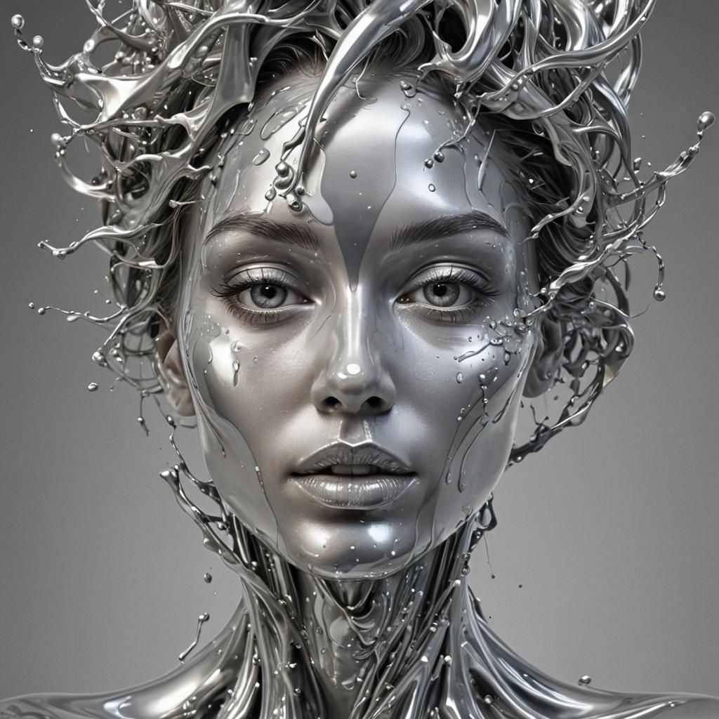 Silver Woman: Art Deco Ink Splash in Alberto Seveso Style