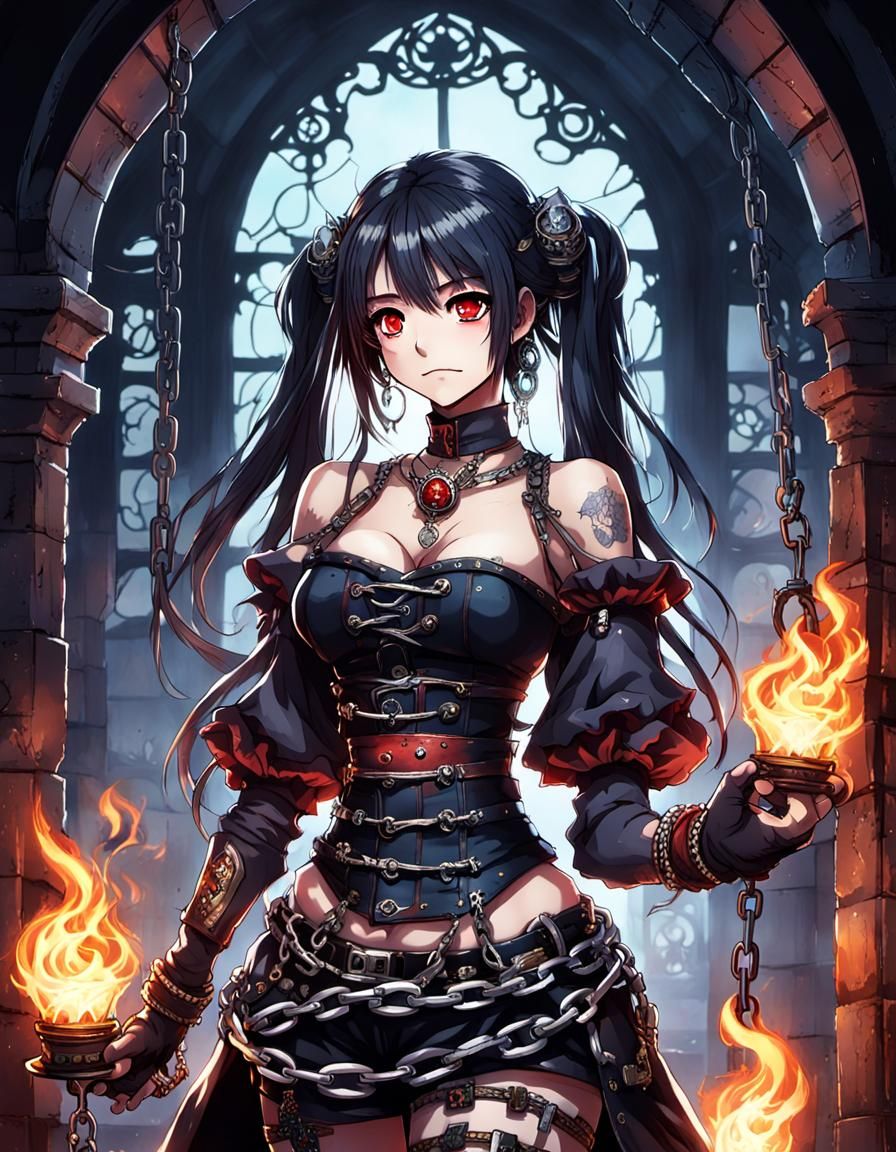 Horrorpunk Courtesan in Gothic Dungeon: Anime Style