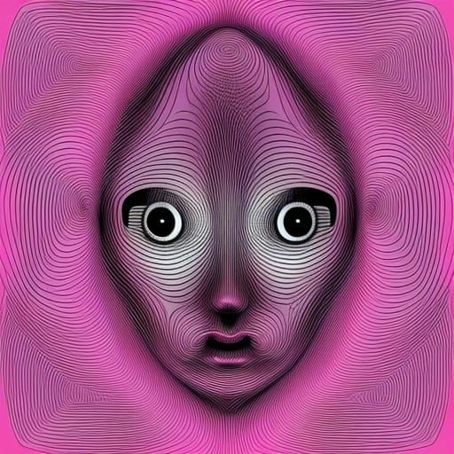 Pink-Haired Doll with Abstract Fractal Design