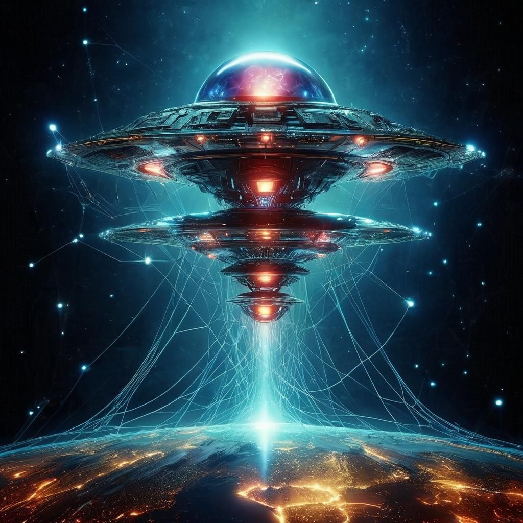 Sci-Fi Extraterrestrials and UFOs in Neon Blacklight