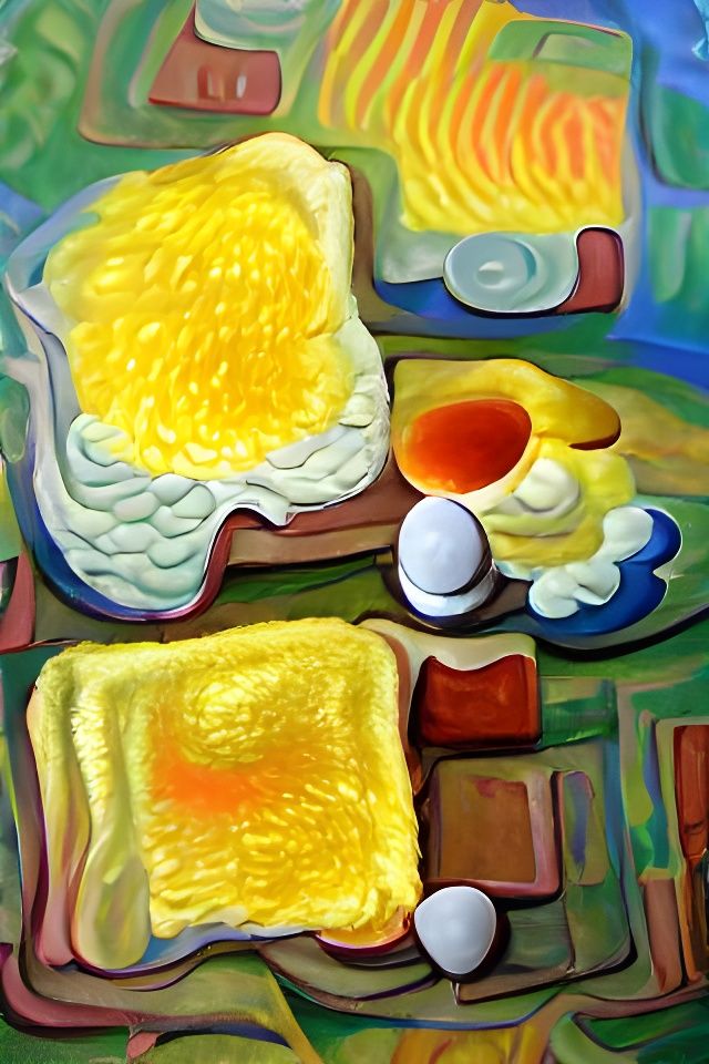 Toast and Eggs: Colorful Oil Painting on Canvas