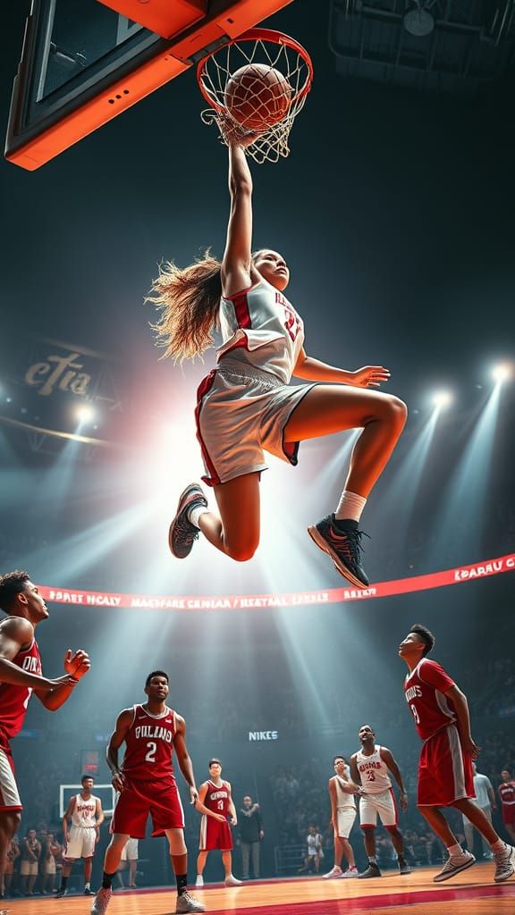 Female Basketball Athlete Slam Dunk Illustration
