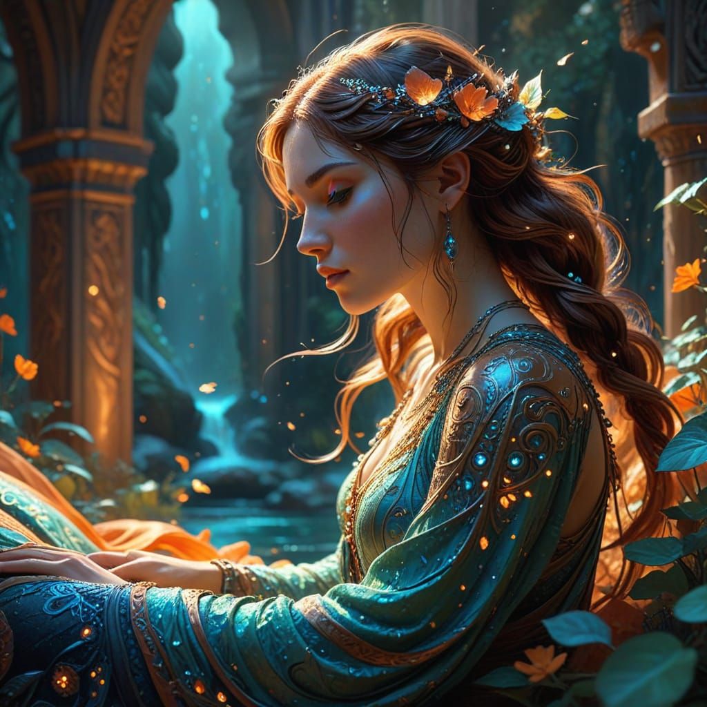 Surreal Art Nouveau Figure Radiates Serenity and Longing