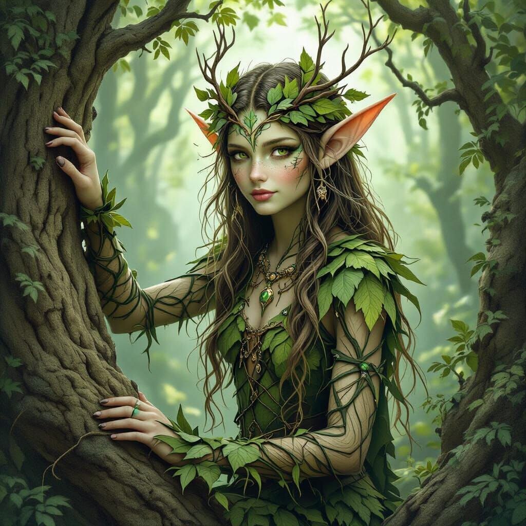 Enchanting Elf Portrait in Whimsical Forest Style