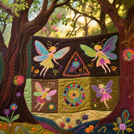 Enchanted Spring Folklore Quilt with Fairy Motifs