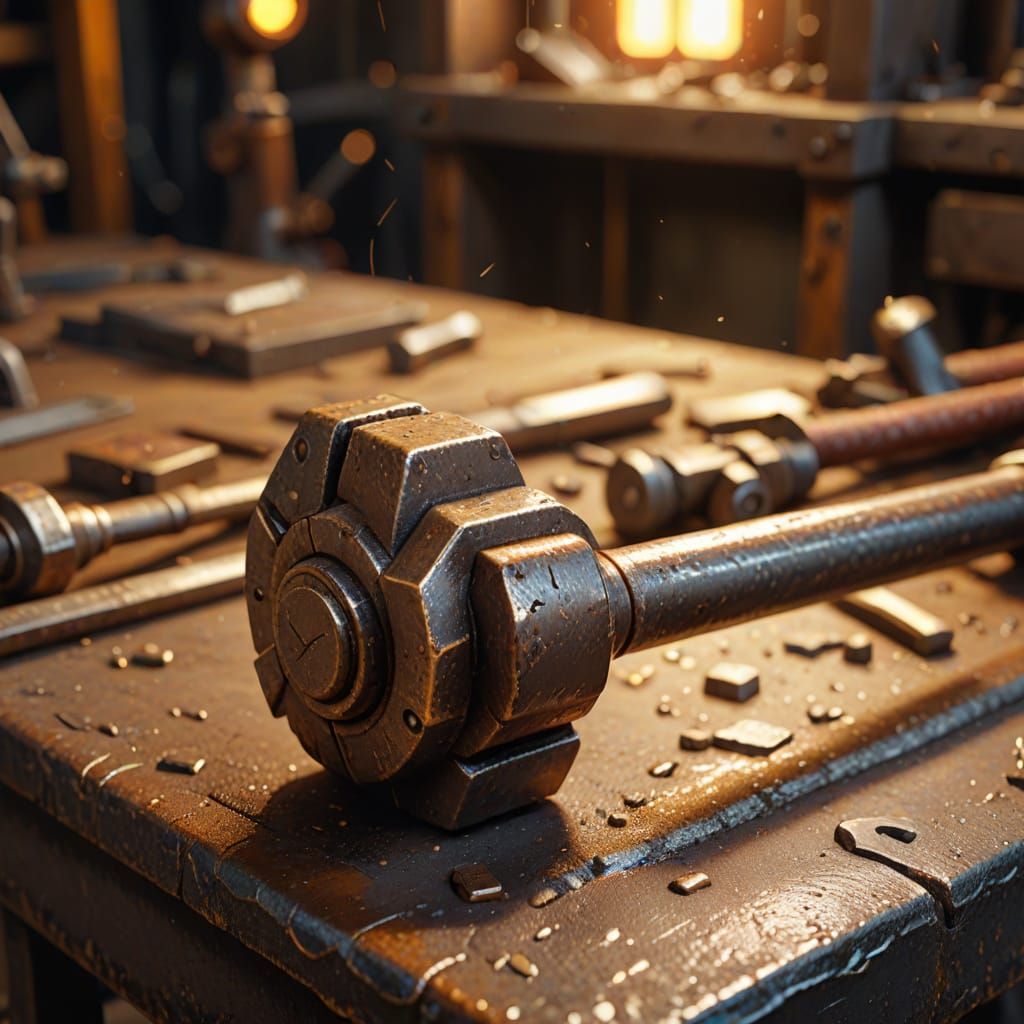 Industrial Hammer Close-up in Golden Lighting