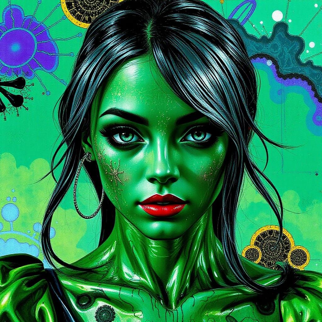 Surreal Malachite Abstract Art in Magical Chrome Style