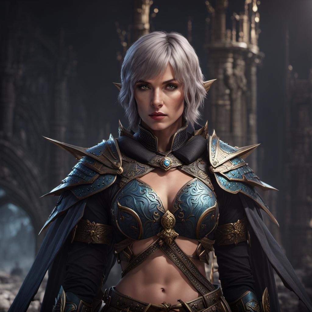 Armored Woman Warrior in Detailed Matte Painting