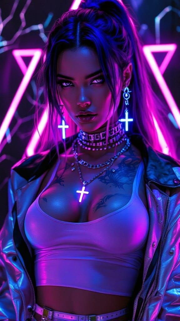 Cyberpunk Goddess in Vibrant Rebellion
