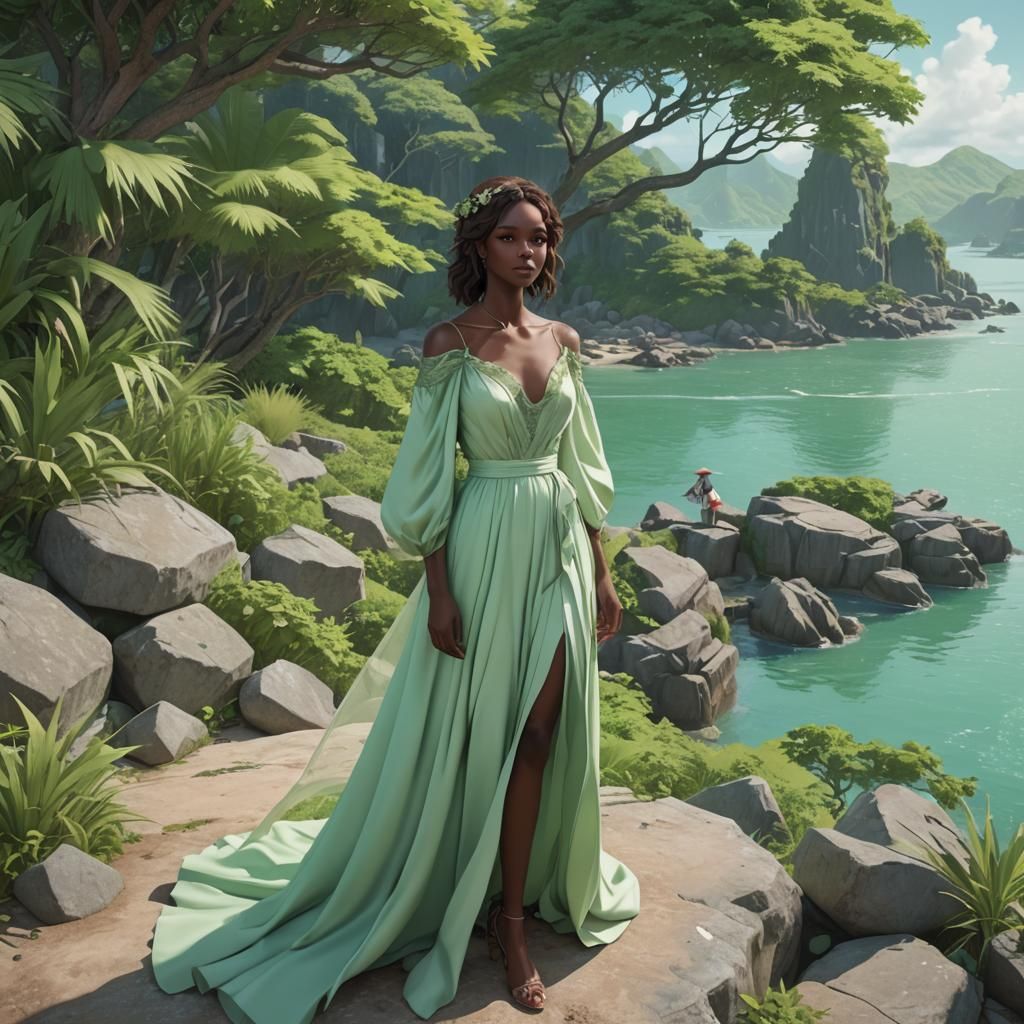 Island Beauty in Anime Style Gown
