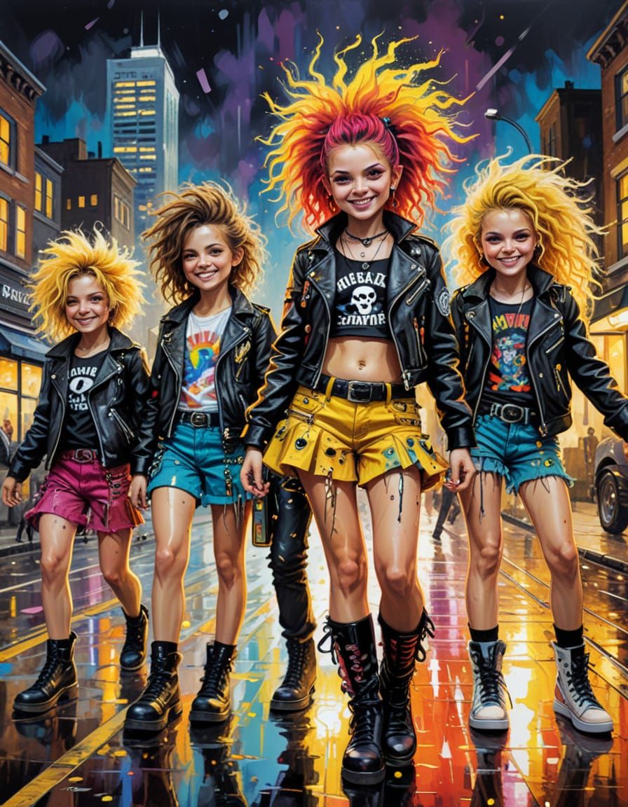 Steampunk Punks Dancing in a Night City