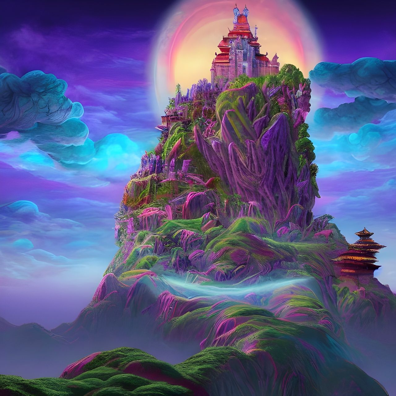 Dreamscape Spirit Castle with Meditating Figure