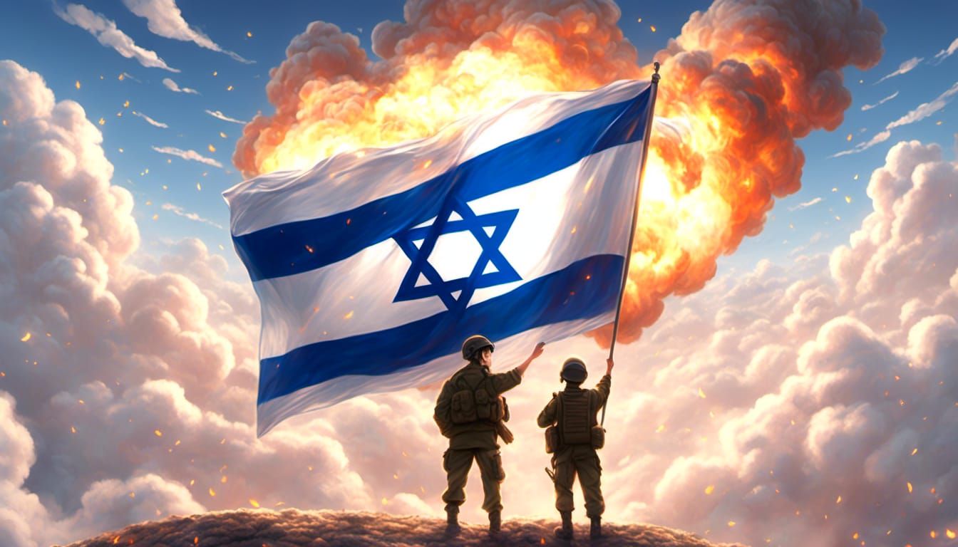 Victorious Israeli Soldier with Fiery Star of David in Anime...