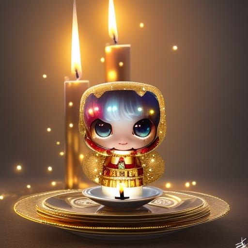 Chibi Christmas Candle Digital Illustration