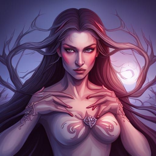 Demonic Princess in Enchanted Forest: Hyperdetailed Portrait