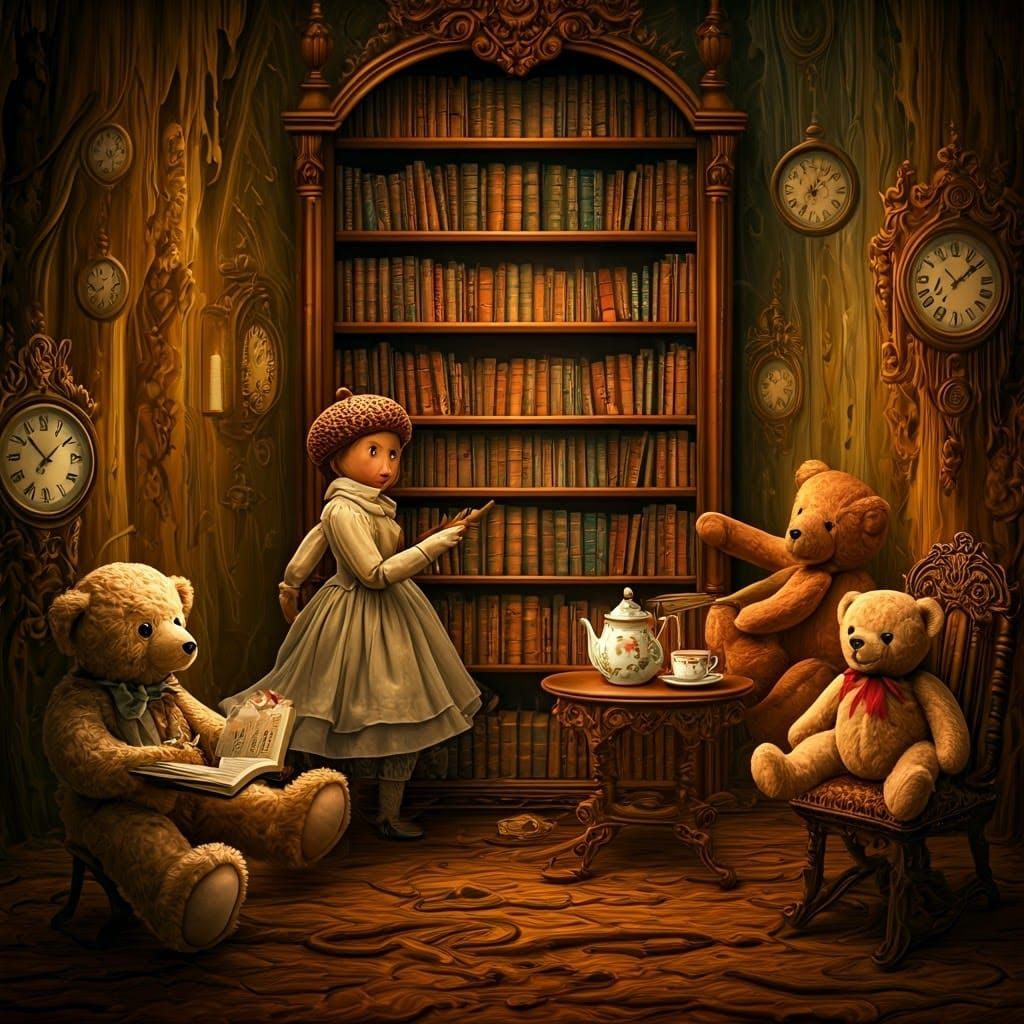 Victorian Storybook Forest Tea Party, Surrealist Painting