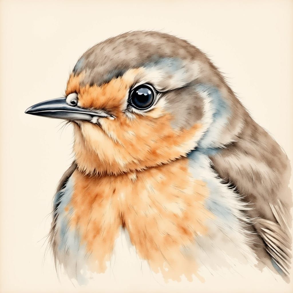 <lora:FluxAquarelleSketch:1.0> pastel watercolor close-up Robin, intricate details