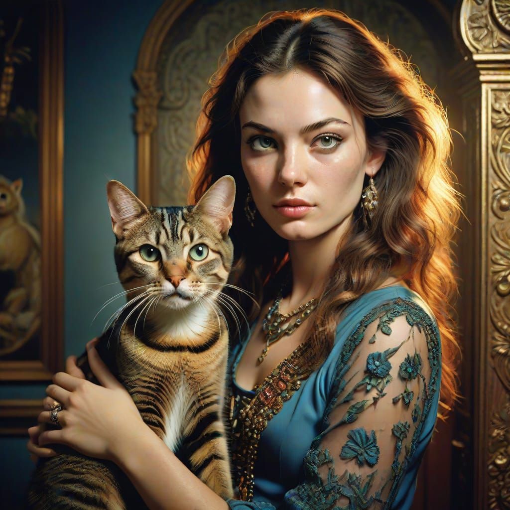 Young Woman With Cat