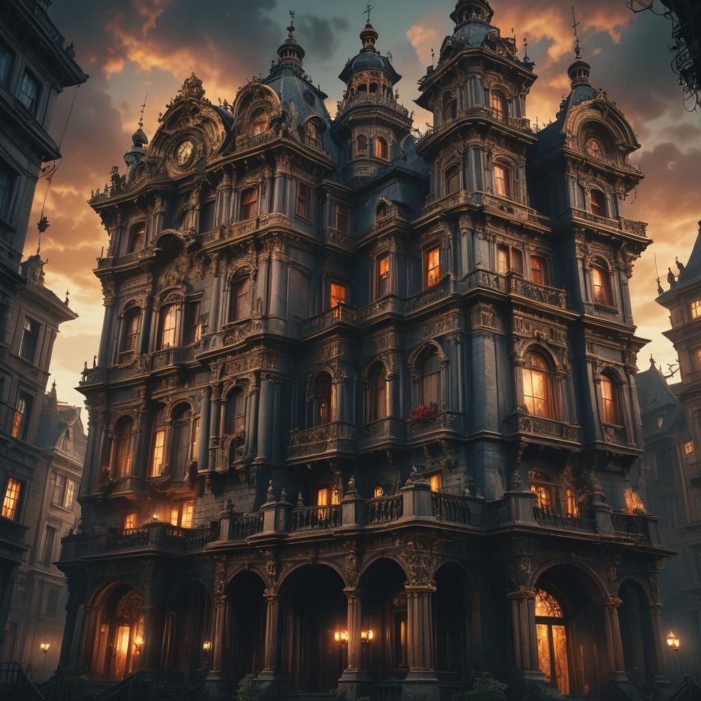 Terrifying Haunted House with Ghosts in Digital Painting