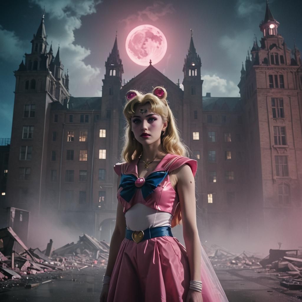 Sailor Moon Confronts Vampire in Ruined Hospital