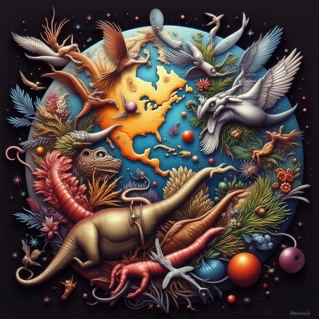 Prehistoric World Globe: Detailed Animals and Plants