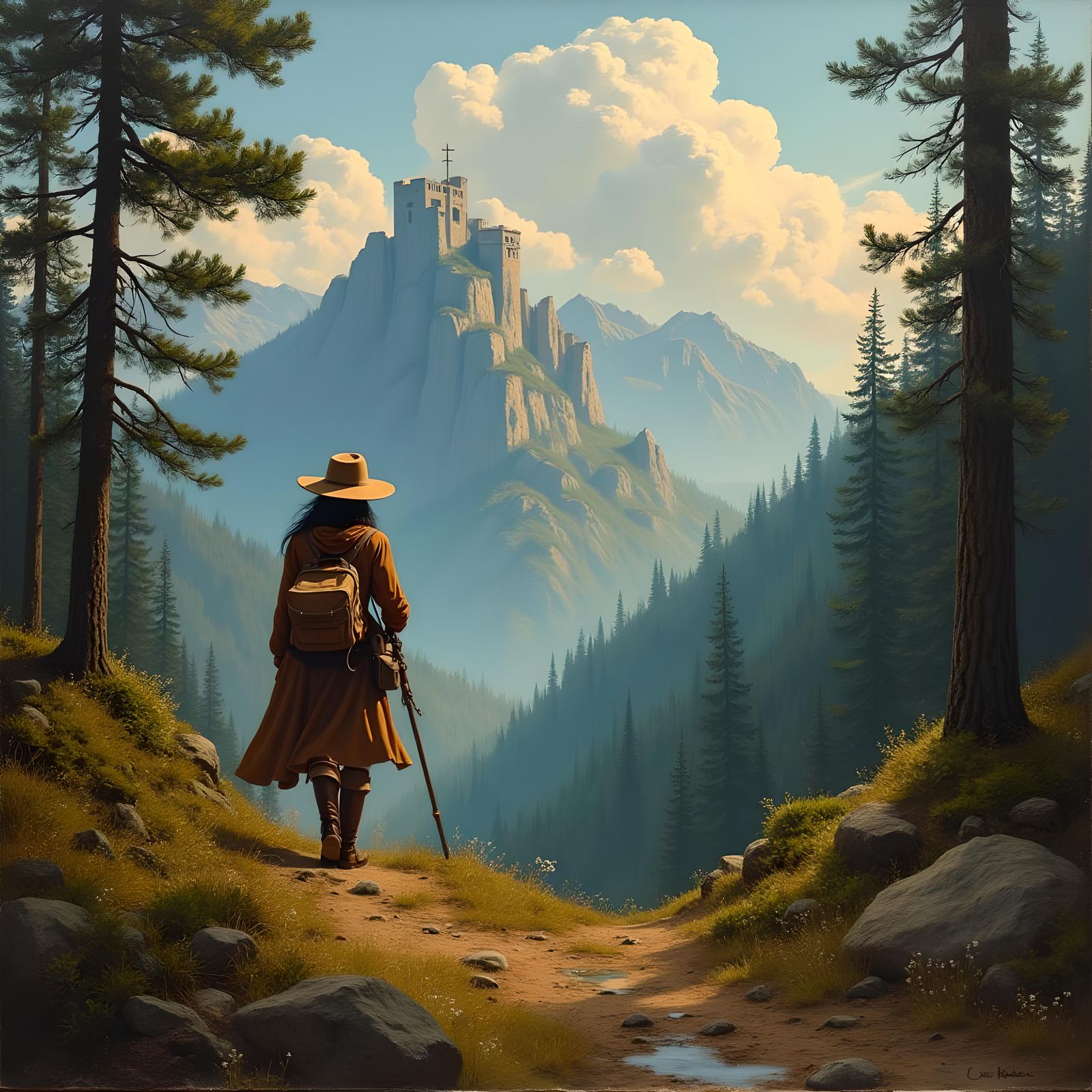 Book Cover: Golden Title, Distant City, Mountains