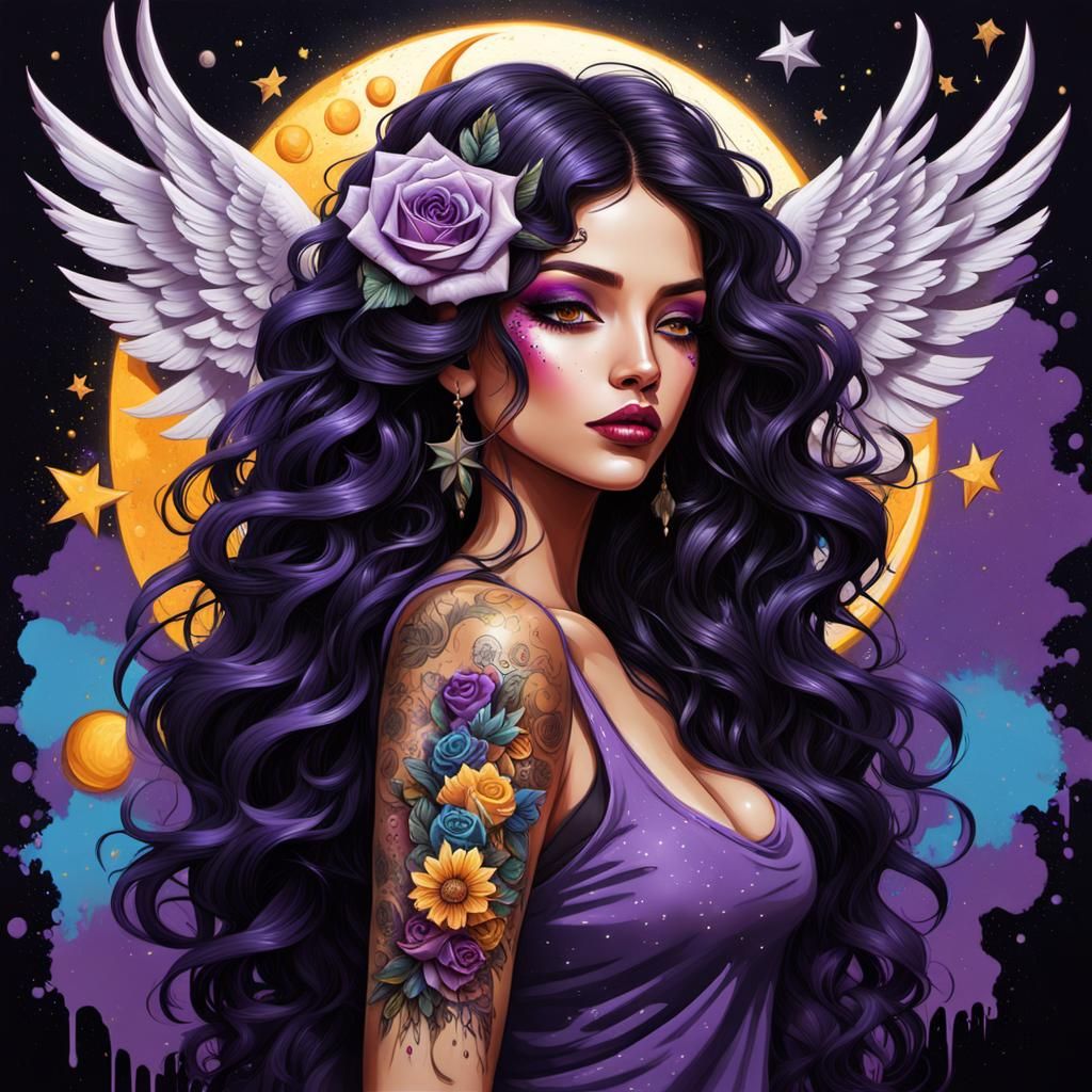 Mexican Woman with Celestial Elements in Graffiti Art