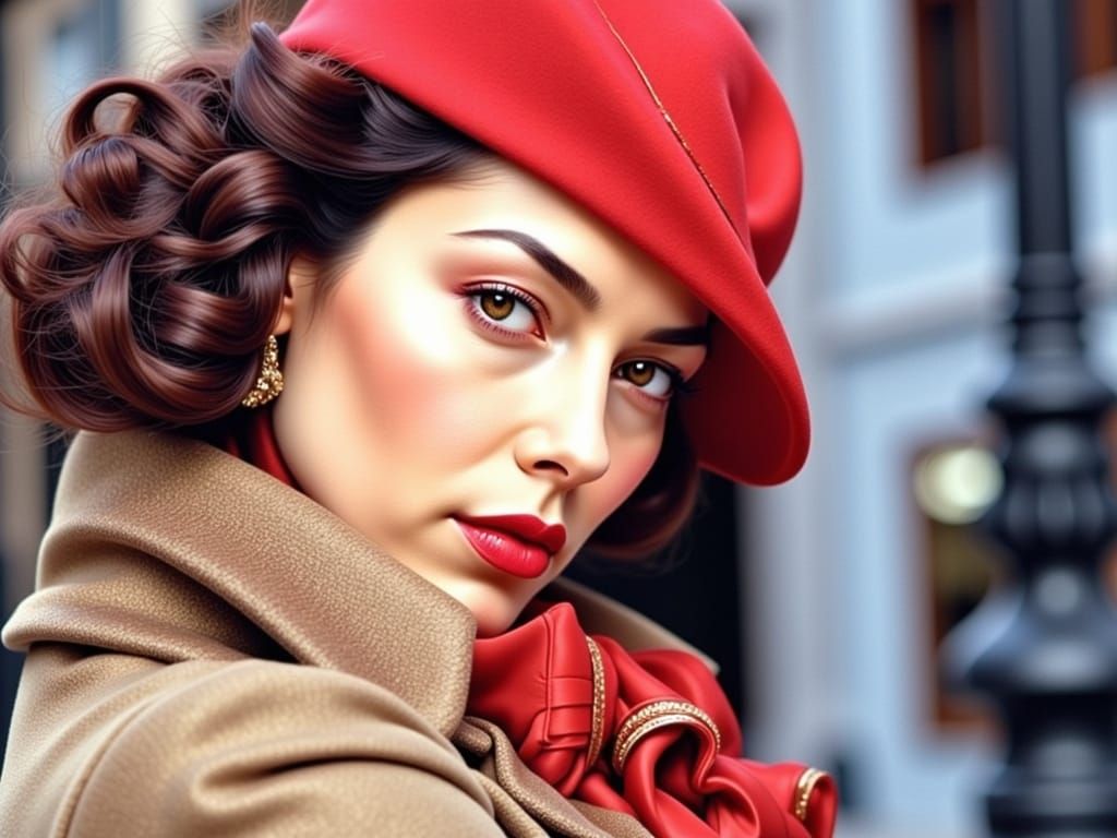 Beautiful French Woman in Paris Sidewalk Portrait