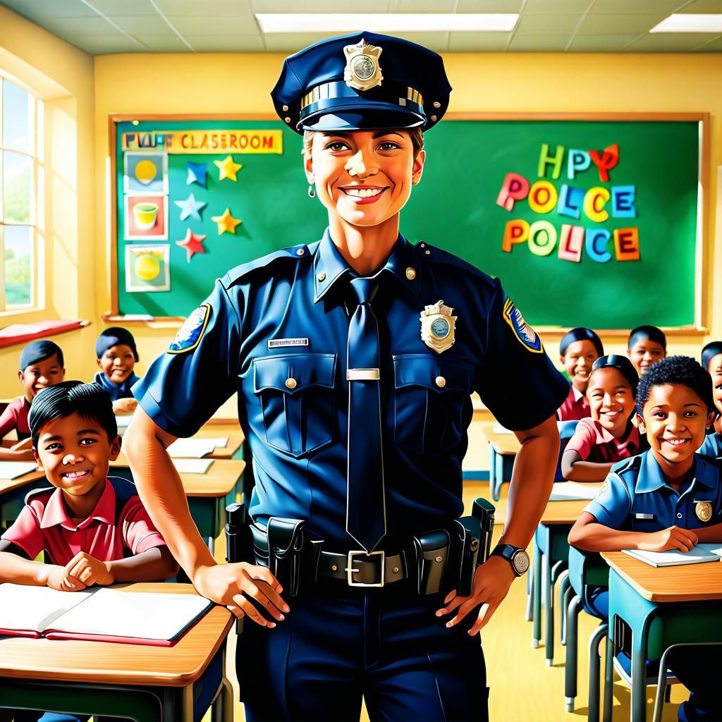 Happy Police Officer Visits Elementary Classroom