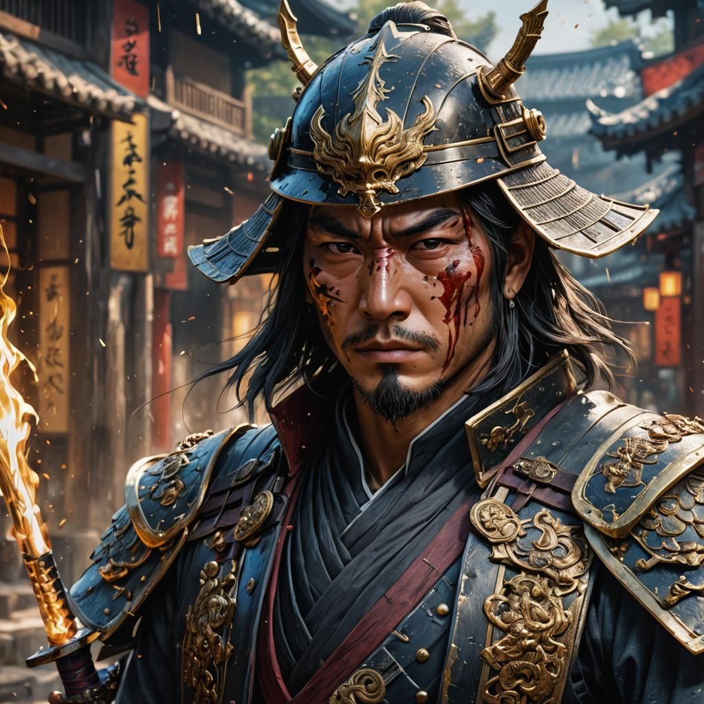 Hyperrealistic Samurai Splash Art Concept