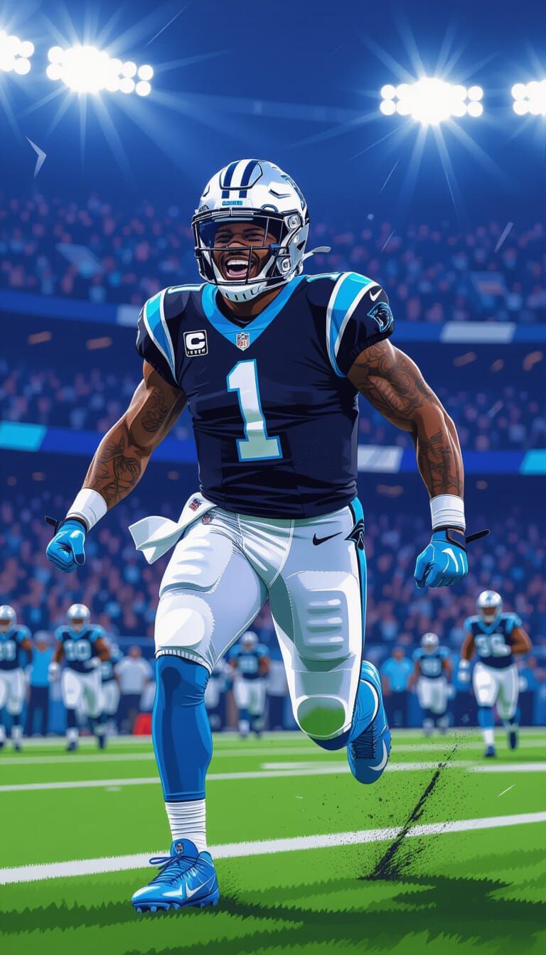 Cam Newton Touchdown Celebration in Carolina Panthers Unifor...