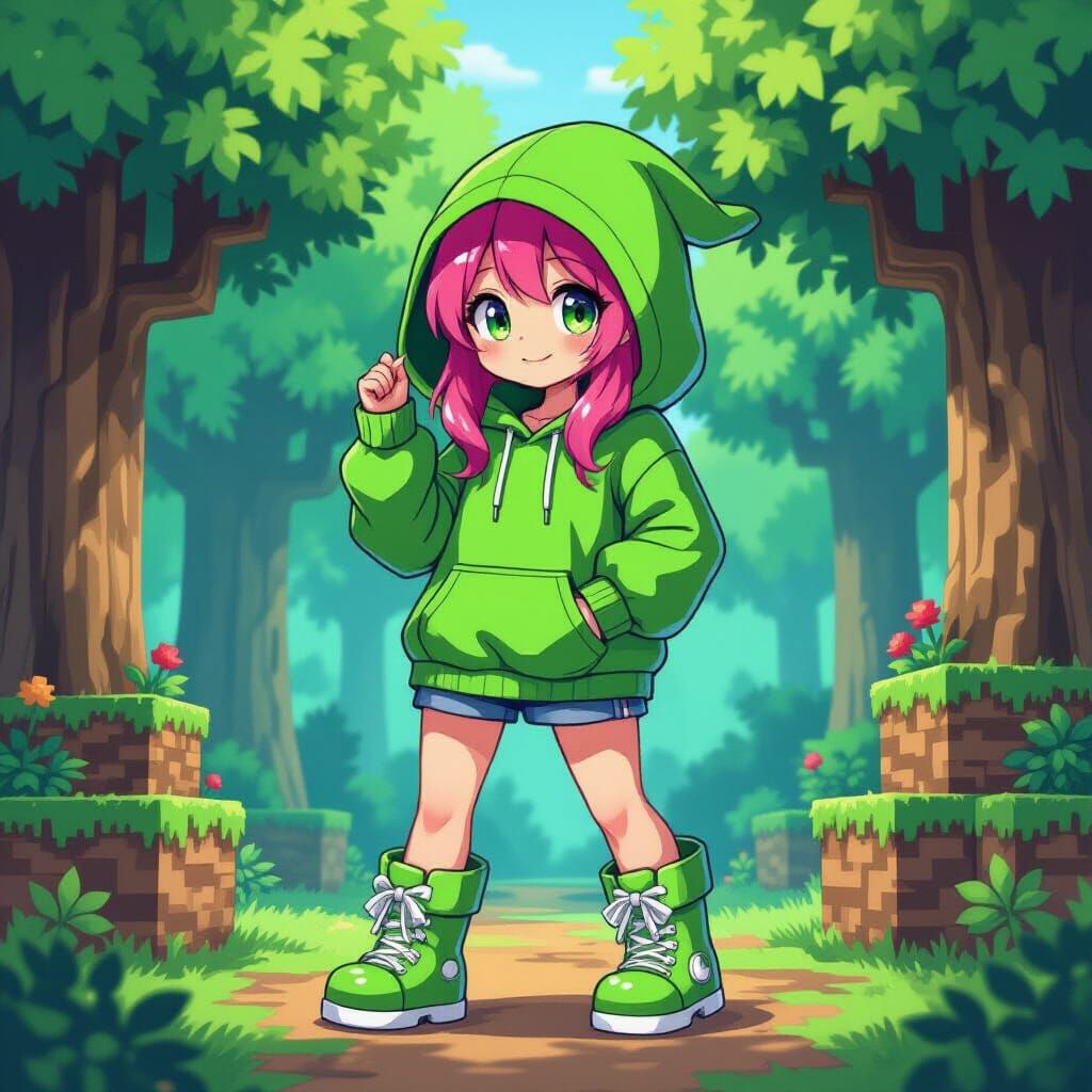 Cute Minecraft Slime Girl in Whimsical Pixiv Style