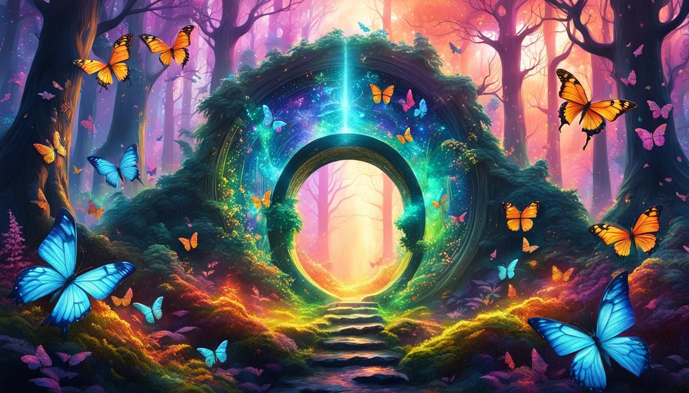 Fantasy Forest Portal with Astral Butterflies