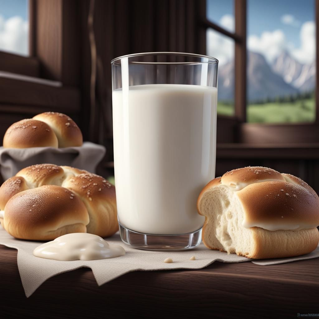 Glass of Milk and Bun: Detailed Matte Painting