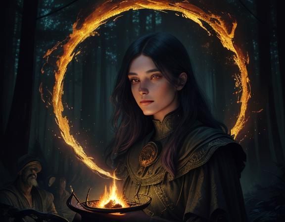 Campers in Dark Forest with Lurking Figure