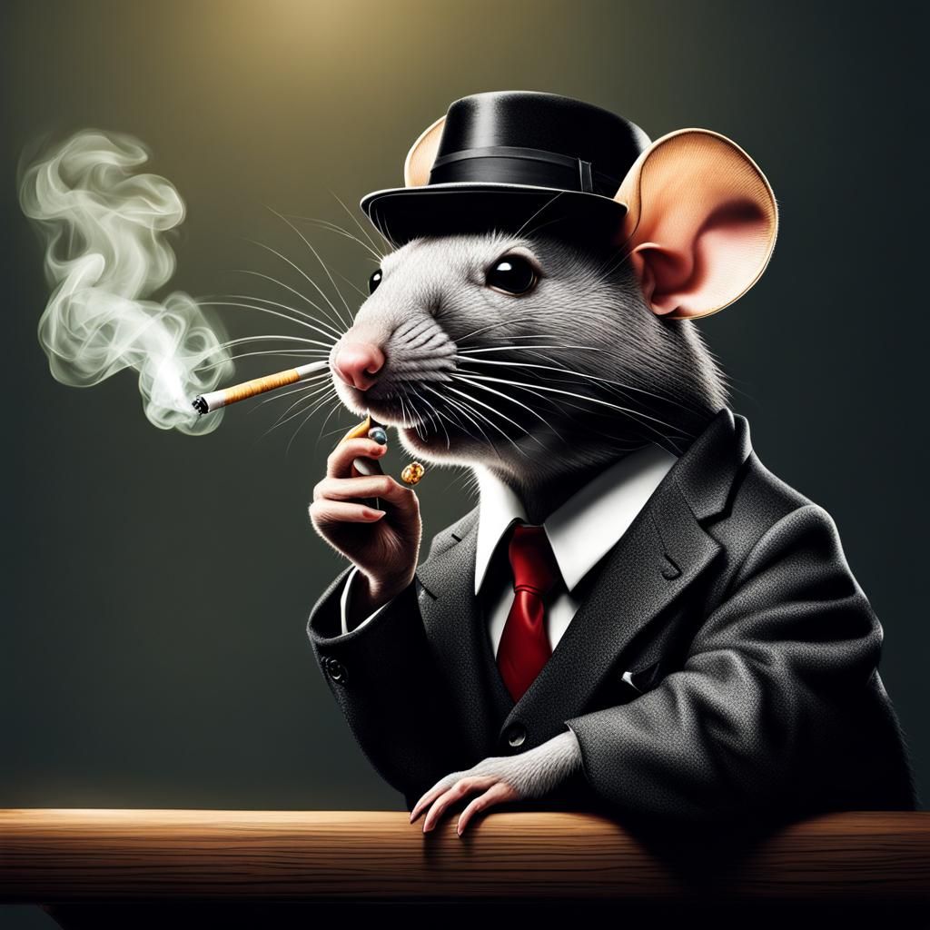 Gangster Rat Smoking: Cartoon Illustration