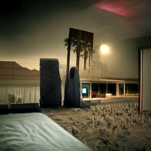 Creepy Desert Motel with Monolith
